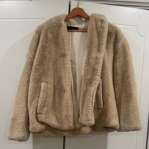 Plush Cream Teddy Jacket with hood